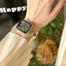 1 chiếc vòng tay kim loại đá quý màu xanh lá cây dành cho nữ tương thích với dây đeo 38/40/41/42/44/45/49mm tương thích với Ultra/SE/8/7/6/5/4/3/2/1 - dây chuyền vàng ngọc lục bảo - Xem 4