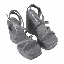 Women's Denim Platform Sandals Strappy Open Toe Ankle Strap Wedge Heeled Sandals High Heels Comfort Casual Summer Beach Vacation Shoes - 黑色 - 查看 6