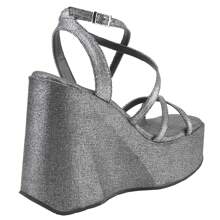 Women's Denim Platform Sandals Strappy Open Toe Ankle Strap Wedge Heeled Sandals High Heels Comfort Casual Summer Beach Vacation Shoes - 黑色 - 查看 3