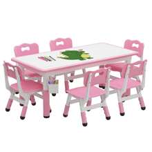 Kids Table And 6 Chairs Set, Height Adjustable Toddler Table And Chair Set, Graffiti Desktop, Children Multi-Activity Table For 6, Kids Study Table For Home Daycare Preschool For Ages 2-8 - Pink - View 2