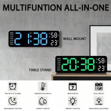 Digital Wall Clock Large Display, 9" LED Wall Clocks For Living Room Decor, Digital Clock With Temperature/DST/Auto-Dimming/Humidity/Snooze - 12/24H, Silent Digital Clocks For Seniors Kids - Green - View 2