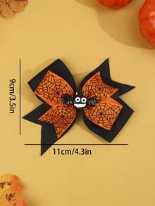2pcs Halloween Spider Hair Bows For Women Grosgrain Ribbon Spider Web Pattern Alligator Clips Cosplay Pigtail Bows Costume Party Hair Clips Women Hair Accessories Halloween Pumpkin - Orange - View 3