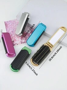 1 pieza Peine plegable con cojín de aire y espejo, cepillo de pelo portátil de viaje con función de masaje - Multicolor - Ver 3
