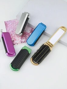 1 pieza Peine plegable con cojín de aire y espejo, cepillo de pelo portátil de viaje con función de masaje - Multicolor - Ver 8