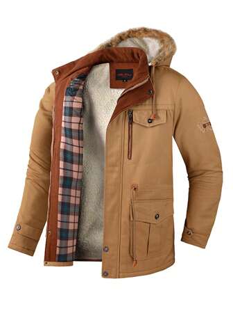 LEDUNTINO Męska, modna, zapinana na zamek, swobodna, gruba kurtka polarowa, ciepła, sportowa, jednokolorowa, prezent dla chłopaka, jesienno-zimowa, odpinany kaptur, wiele kieszeni, haft, wiatroszczelna, wiatrówka na wiosnę/jesień