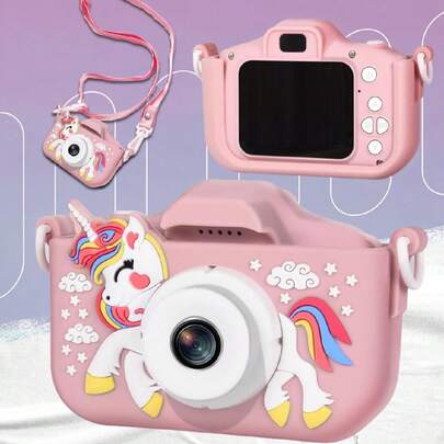 YAIUZGOO 1080P迷你数码相机，2.0英寸屏幕，硅胶保护套，内置益智游戏，支持SD卡存储，户外摄影相机，是情人节和生日的理想礼物，电池容量150mAh