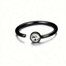 1pc G23 Titanium Low Allergy Cubic Zirconia C-Shape Nose Ring 20G Thin Nose Septum Ring, 18K Gold Plated Cartilage Helix Tragus Earring, 8mm Black Ear Lobe Earring, Unisex Body Piercing Jewelry - N041 - View 4