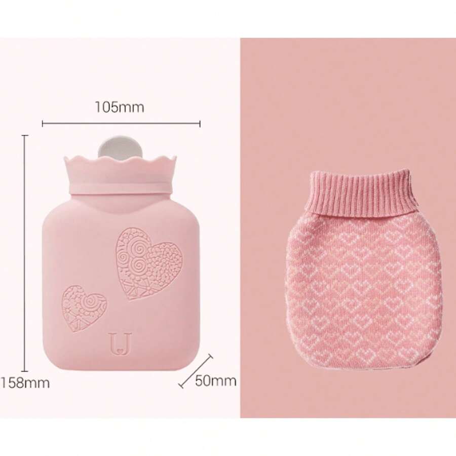 Creative Silicone Hot Or Cold Water Bag Microwave Heating Portable Winter Hot Or Cold Water Bottle With Pocket, Hand Warmer With Lid, Great Gift - 粉色 - 查看 1
