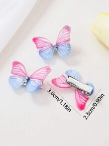10pcs/Pack Girls' Baby Cute Rhinestone Double-Layer Transparent Chiffon Butterfly Small Hair Clips Princess Hair Accessories - Multicolor - View 5