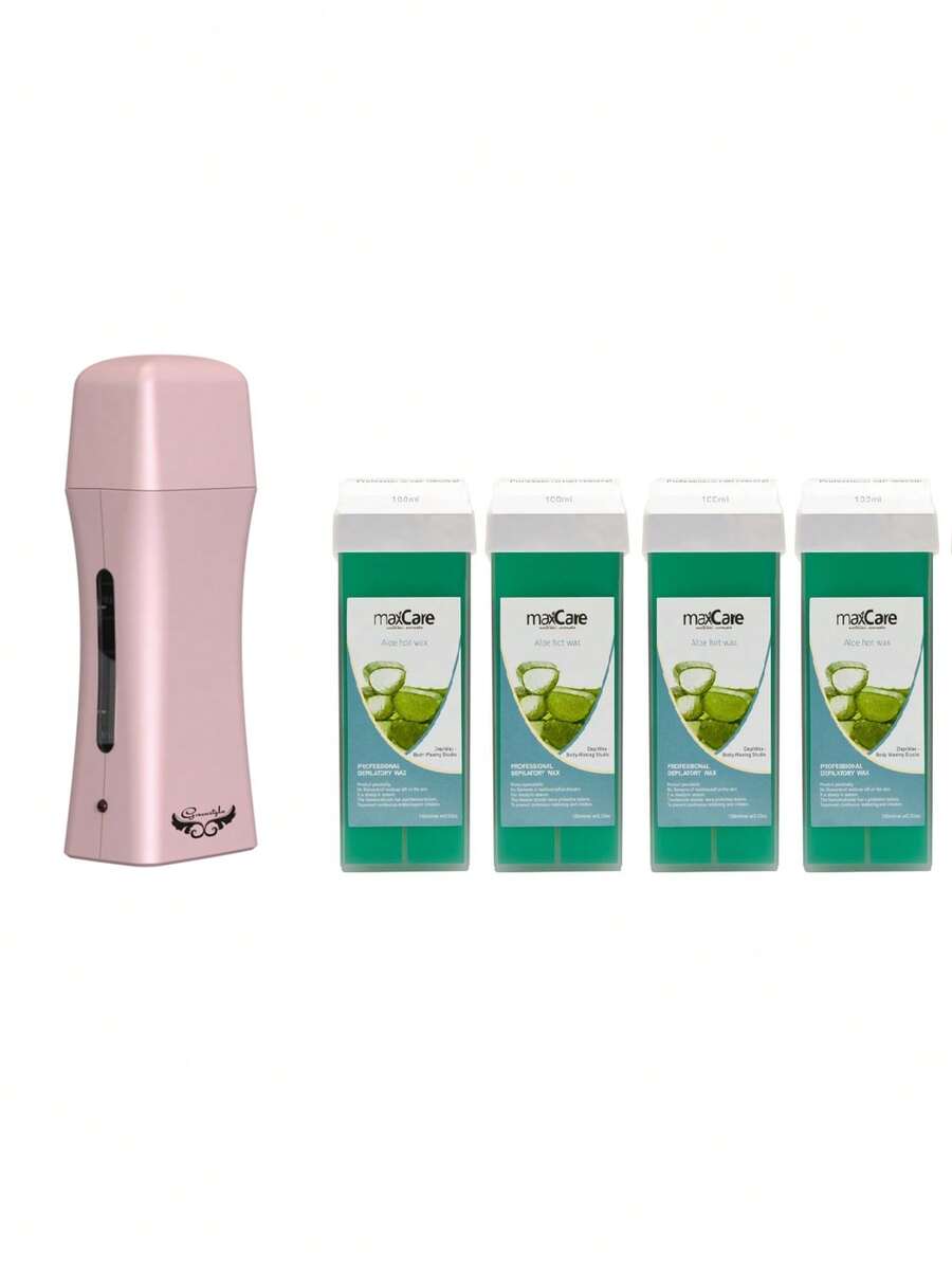 4 Wax Cartridges + 1 Roll On Wax Heater Melter - Green - View 1