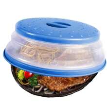 Tapa salpicadura de microondas con ventilación para alimentos, protector contra salpicaduras y accesorio de cocina colador para frutas, verduras, tapa de plato de microondas con orificio para gancho, apto para lavavajillas, tapa protectora plegable y ventilada de silicona - tapa de plato y vajilla de microondas con asa - silicona y plástico - Multicolor - Ver 11