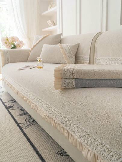 1pc Chenille Piped Sofa Cushion, All Season, Pet Friendly, Stain & Slip Resistant Sofa Protector, Suitable For L-Shaped Combination And 1/2/3/4 Seat Sofas