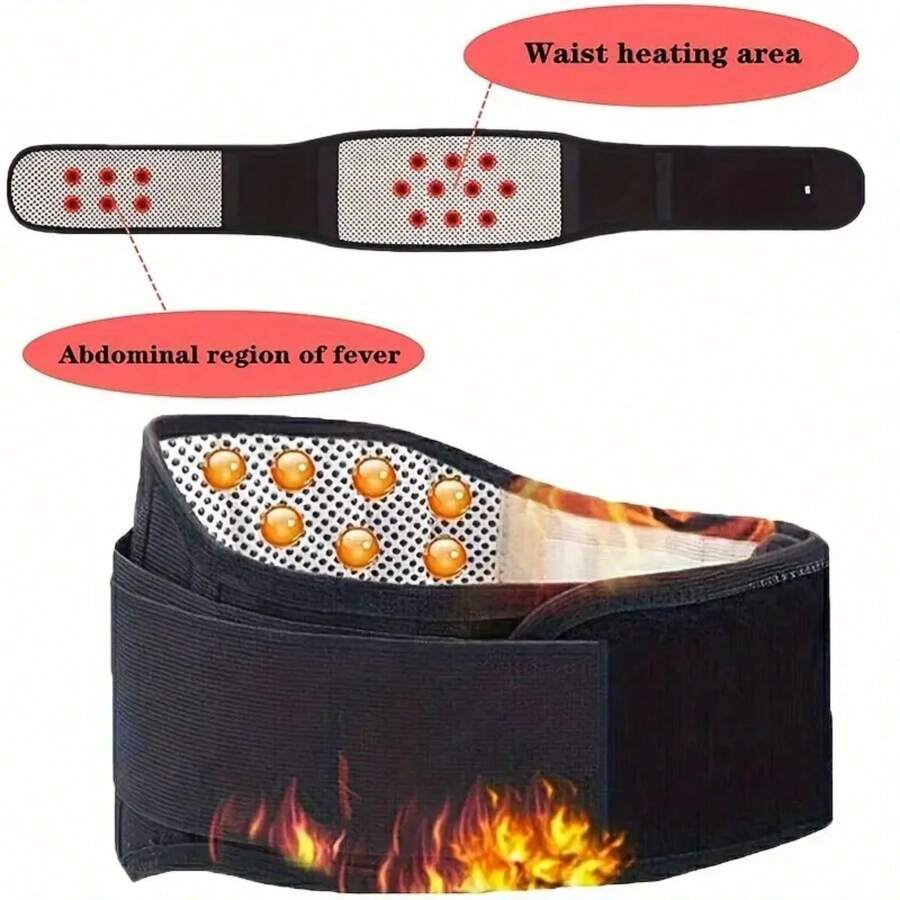 1pc Adjustable Heated Waist Support Belt, Lumbar Back Brace, Fitness Running Warm Waist Trimmer, Double Strap Fixation Halloween Waist Trainer Exercise Waist Belt Suitable For Workout Home Sports And Walk - Black - View 1