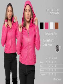 Women's Leather Jacket With Hood - Hot Pink - View 6