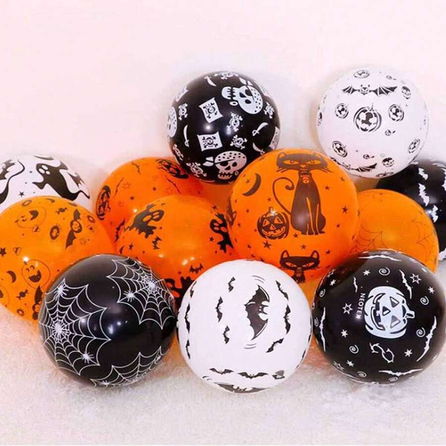 20 Stücke zufällige Halloween Luftballons mit Kürbis-, Fledermaus- und Geisterdrucken, Partydekorationen