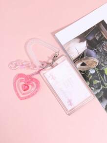 1入組帶心形裝飾透明卡夾可愛便攜式多用途卡夾、學校、學生 - 無色 - 查看 6