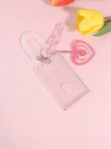 1入組帶心形裝飾透明卡夾可愛便攜式多用途卡夾、學校、學生 - 無色 - 查看 4