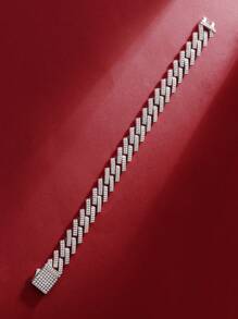 1入 紅柘榴石手鍊925純銀手鍊 中性嘻哈時尚情人節、父親節、紀念日、生日禮物，附證書鑲鑽婚禮新秘珠寶鑽石手鍊