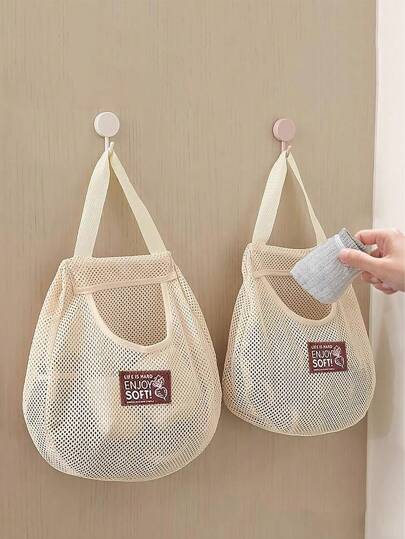 1/2pcs Hanging Mesh Storage Bags, Lightweight Fabric Wall-Mounted Organizer For Underwear Socks, Includes Hooks, Door/Wardrobe Space Saver Back To School School College Organization Bag For School School Accessories School Stuff