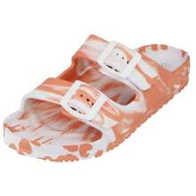 Ladies Mule Sandal Lightweight Ella Flip Flop Double Buckle Shell Slider - Orange Marble - View 1
