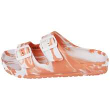 Ladies Mule Sandal Lightweight Ella Flip Flop Double Buckle Shell Slider - Orange Marble - View 3