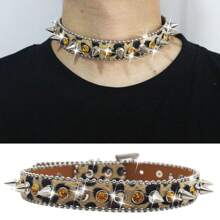 豹纹特别时尚酷仙女一排钻水钻女生项圈女士男士锁骨链饰品礼物Y2k风格夜店 - 彩色 - 查看 13