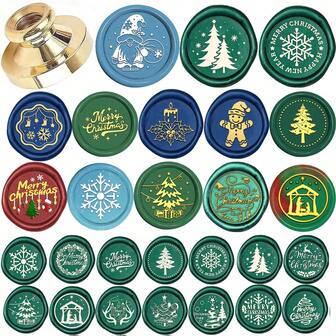 BAOFALI 1 PC Merry Christmas Elements Wax Stamps Removable Round Brass Heads NO Handle Deer, Berry, Bell, Santa Claus Wax Stamp For Decorations, Greeting Cards, Envelopes, Wine Bottle Wrappers, Notebooks, Perfume Bottles