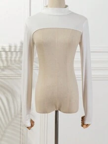 1 Stück Damen einfarbiger elastischer Spandex Rollkragen Raglanarm Bolero Schalkragen Fake Jacke Top, Langarm, vielseitige Farben, Herbst/Winter