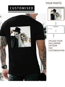 Customized Halloween Boyfriend Style Men's T-Shirt Fashion Casual Loose Tee Personalized Pattern Design Your Own Halloween Print By Adding Your Own Halloween Picture (Selfie/Family Photo/Pet Photo/Friend Photo/)