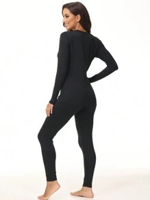 2-częściowy damski komplet bielizny termicznej, bezszwowej, wygodnej, w jednolitym kolorze, z okrągłym dekoltem i długim rękawem, z legginsami, jesień/zima