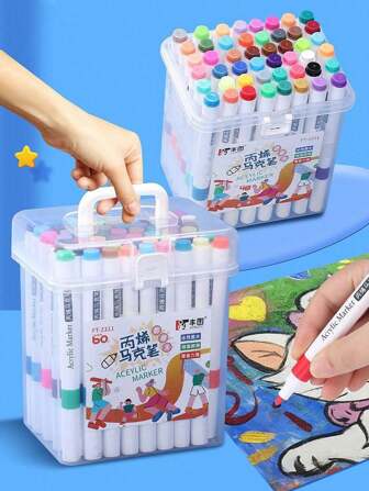 1 Box Acrylic Marker Pens For Kids' Art Painting, Waterproof & Quick-Dry, Perfect For Student Graffiti,Random Color,Back To School