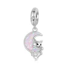 bamoer 1 PC 925 Sterling Silver Cute Cat Star Pendant Flying Balloon Cat Pet Paws Charms Beads Fit Women Girl DIY Bracelet Fine Jewelry