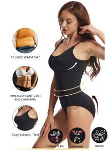 1pc Sling One-Piece Shapewear. Arm Lifting And Belly Tightening Triangular Breasted Open Cut Body Shaping Jumpsuit, Fabric That Is Skin Friendly But Not Tight, High Elasticity, Sweat Absorbing And Breathable, Gathering The Chest, Waist Tightening, And Buttocks Lifting, Paired With Outfits To Enhance The Perfect Figure - Black - View 3