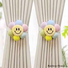 1pc Valentine's Day Adorable Cartoon Window Curtain Tie Back Tassels,3D Stuffed Doll Sheer Drape Holder, Bedroom Simple Binding Rope, Panda/Sunflower/Smiling Face/Cloud Shape Curtain Tie Backs