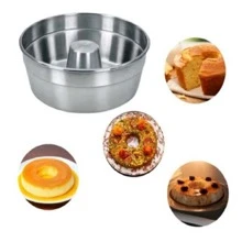 Kit conjunto 3 formas assadeiras de bolo pudim 18, 20, 22 com furo no meio de alumínio - Prata - Visão 3