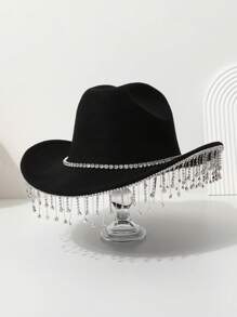 1pc Women's Solid Color Crystal Rhinestone Tassel Cowgirl Western Hat For Travel, Party, Festival, Casual, Wedding, Daily Wear Skull Skeleton Halloween - Multicolor - View 18