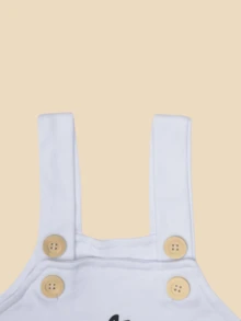 BOY Overalls Baby Romper With Animated Print 100% Cotton - White - View 4