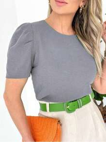 WOMEN'S BLOUSE SHORT SLEEVE PRINCESS PUFANTE DUNA - Grey - View 2