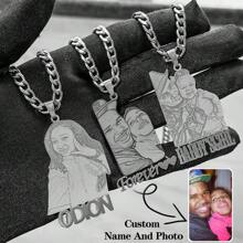 Collier photo personnalisé en acier inoxydable, collier personnalisé avec lien de 5 mm avec photo et nom personnalisés, cadeau de fête pour amis/famille. Élégant, vintage, unisexe, western, sauvage, punk. Personnalisé, unique, idéal pour lui, elle, petit ami, petite amie, papa, maman, famille, amis, fils, fille, grands-parents pour anniversaires, pour porter au quotidien, pour le bal, pour la fête des mères, pour la Saint-Valentin, pour la remise des diplômes, pour les mariages, pour la fête des pères