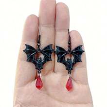 1 par de pendientes góticos de murciélago vampiro oscuro para mujeres, Halloween - Negro - Ver 3
