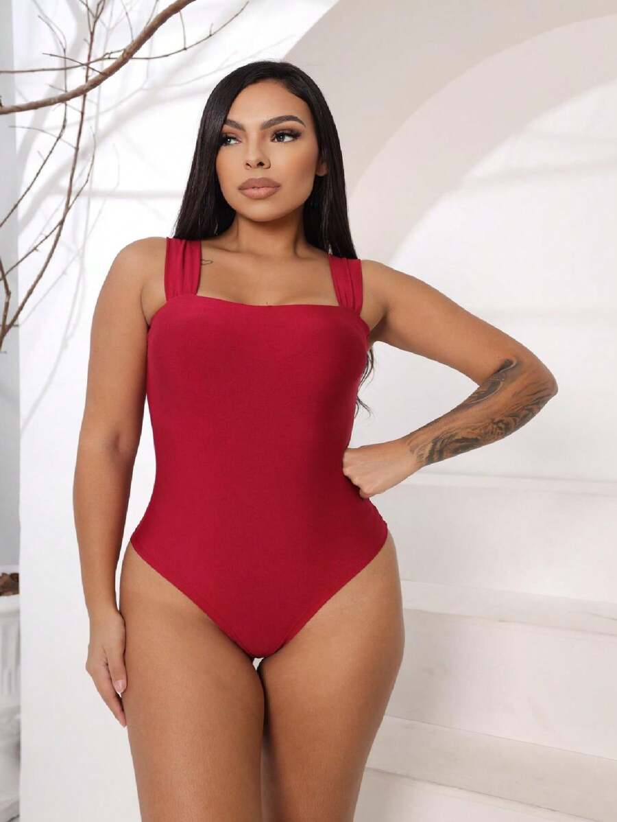 SUPLEX WIDE STRAP BODYSUIT WITH PAD - Red - View 1