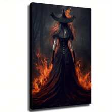 1 Pc Wooden Framed Fire Witch In Rage Dark Vintage Wall Art Print Dark Surreal Fire Witch Pub Coffee Bar Cafe Cave Home Hotel Halloween Gifts (Framed) - 16*24inch/40*60cm Framed - View 8