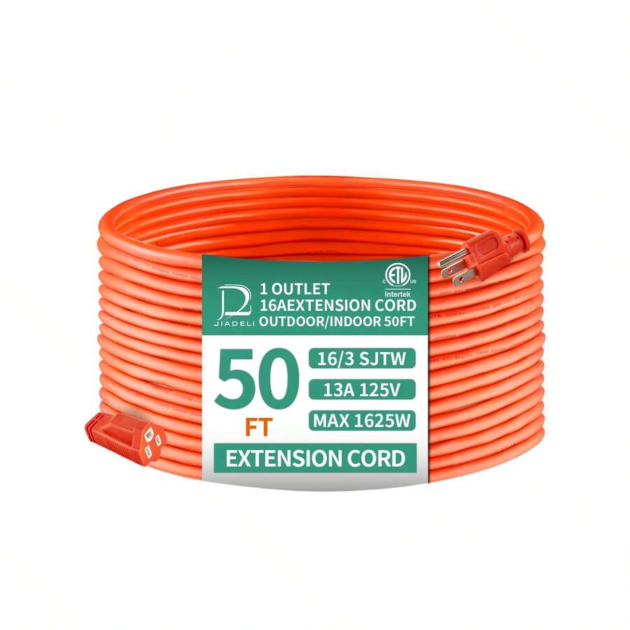 1-Piece 50-Foot 16/3 SJTW Heavy Duty Outdoor Extension Cord, Waterproof, Weatherproof, Kink-Resistant, Flame Retardant, 3-Prong Grounded Plug Safe, Flexible Power Supply, Easy Storage, Meet All Your Outdoor Needs - trái cam - Xem 1