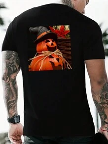 Customized Halloween Boyfriend Style Men's T-Shirt Fashion Casual Loose Tee Personalized Pattern Design Your Own Halloween Print By Adding Your Own Halloween Picture (Selfie/Family Photo/Pet Photo/Friend Photo/)