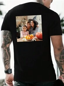 Customized Halloween Boyfriend Style Men's T-Shirt Fashion Casual Loose Tee Personalized Pattern Design Your Own Halloween Print By Adding Your Own Halloween Picture (Selfie/Family Photo/Pet Photo/Friend Photo/)