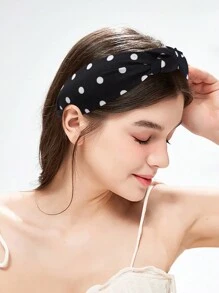 1 件女士简约黑白条纹和波尔卡圆点蝴蝶结头带，时尚百搭发饰，适合日常和工作发带发箍