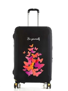 1 Piece, Custom Trolley Case Cover, Unique, Lightweight, Travel, Luggage Dustproof, Elastic, Print, Picture, Thickened, One Piece Custom, Large Capacity, Lightweight, Cute, Fashionable, Personalized, Travel, Travel Essentials, Travel Essentials, Solid Color, Large, Medium, Small, Business Trip - Black - View 3