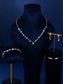1 Set modischer Schmuck, bestehend aus Halsketten, Ohrringen, Armbändern, geeignet für den täglichen Gebrauch von Frauen, Hochzeiten, Partys usw.