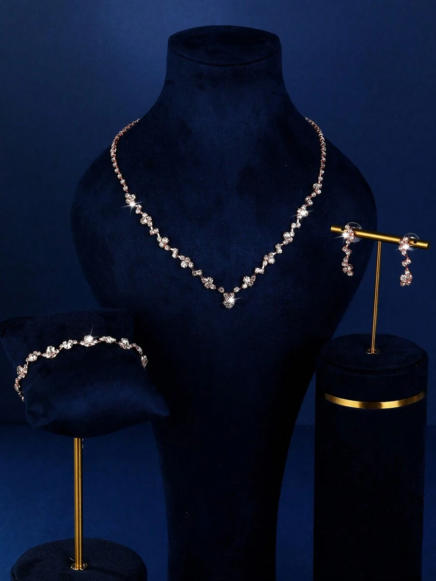 1 Set modischer Schmuck, bestehend aus Halsketten, Ohrringen, Armbändern, geeignet für den täglichen Gebrauch von Frauen, Hochzeiten, Partys usw.