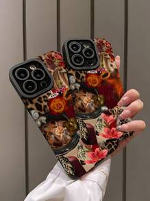 1pc Summer Leopard Print & Floral Soft Silicone Shockproof Phone Case Compatible With Iphone & Samsung - Multicolor - View 4